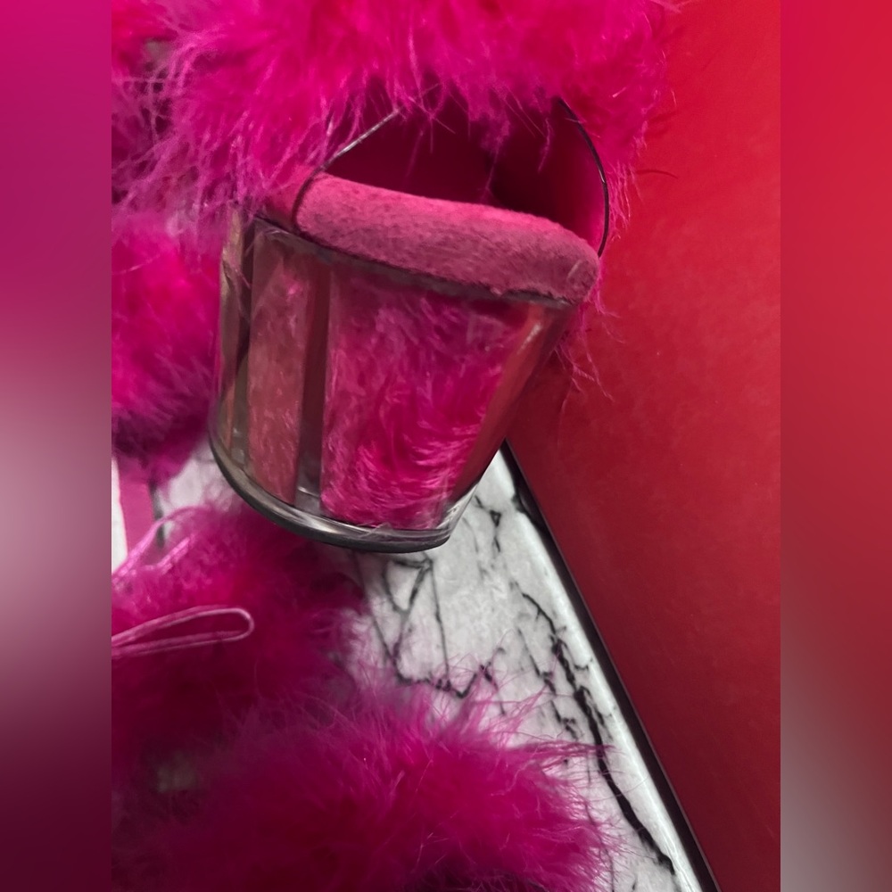 Adore-728F Hot Pink Marabou Fluffy Fur Stripper Pole Dance Heels Gladiator Shoes - Picture 8 of 14